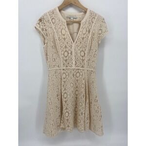 LC Lauren Conrad Lace Dress Womens 10 Cream Excellent Fit & Flare V-Neck 1112